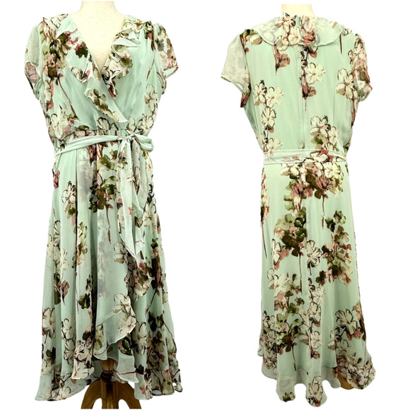 Julian Taylor NY Dress Women's 16 Pastel Green Floral Ruffles Feminine Fairy - Picture 1 of 8